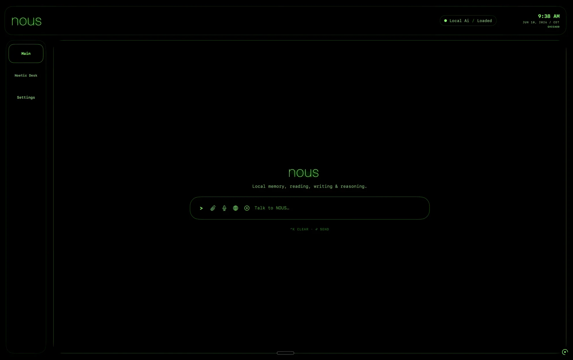 NOUS main screen